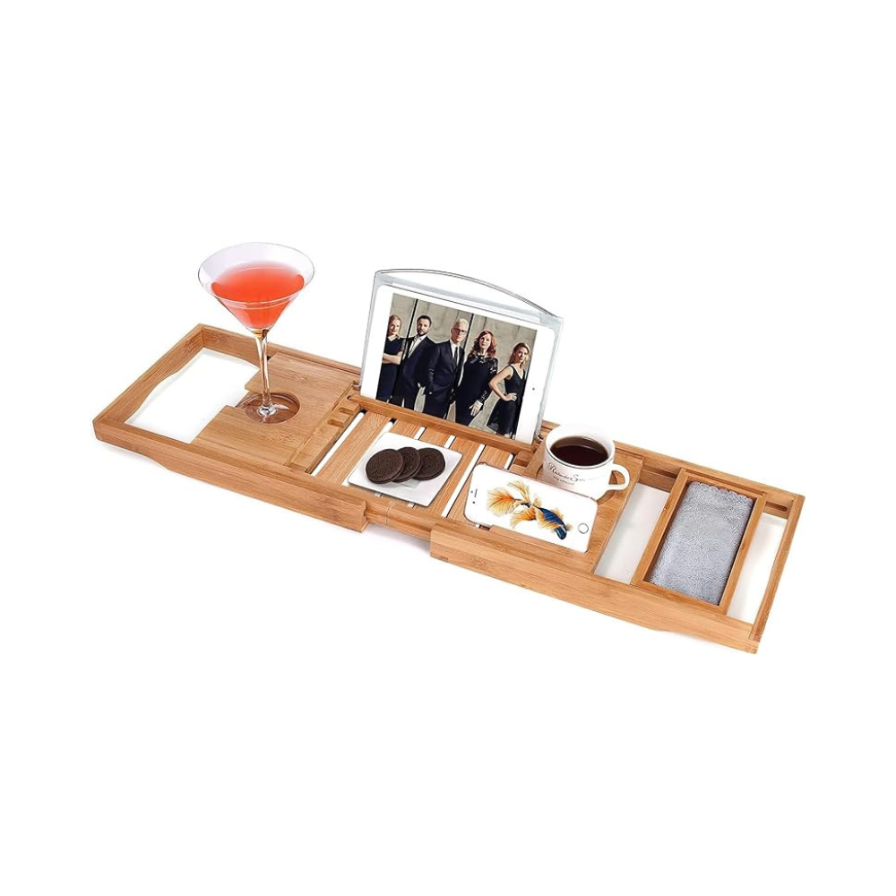 Bath Caddy Tray – Expandable Bamboo with Storage